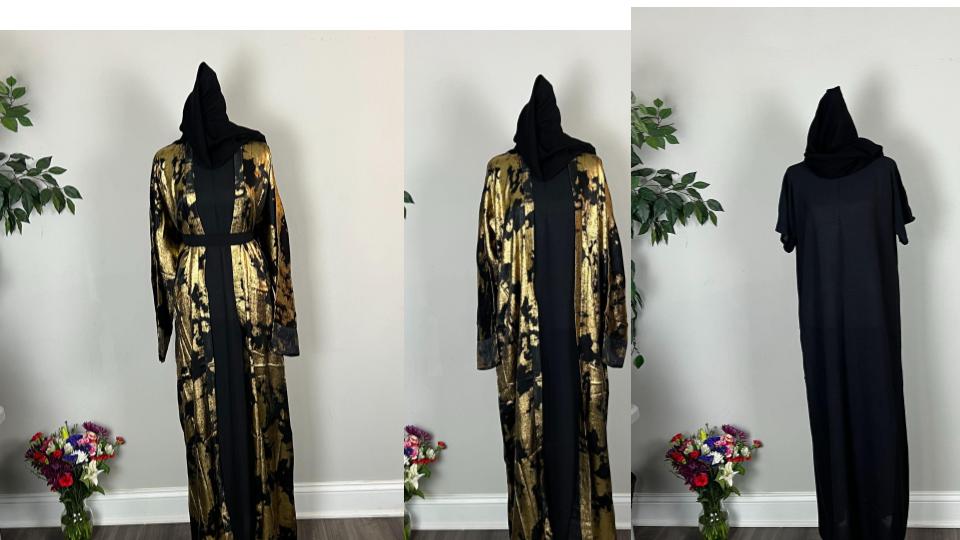 Red & Black Metallic Satin Open Abaya