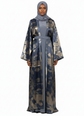 Blue & Purple Metallic Satin Open Abaya