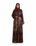 Brown Metallic Satin Open Abaya