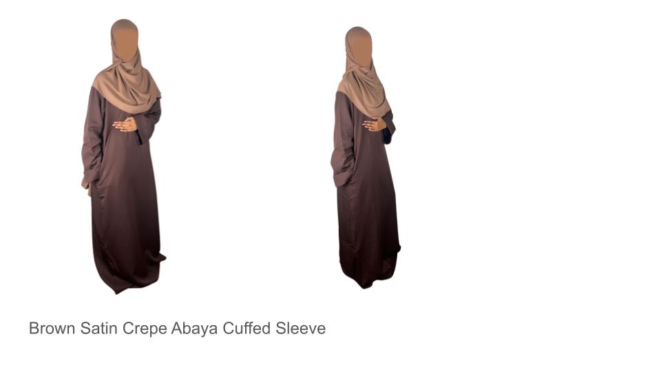 Brown Satin Crepe Abaya Cuffed Sleeve