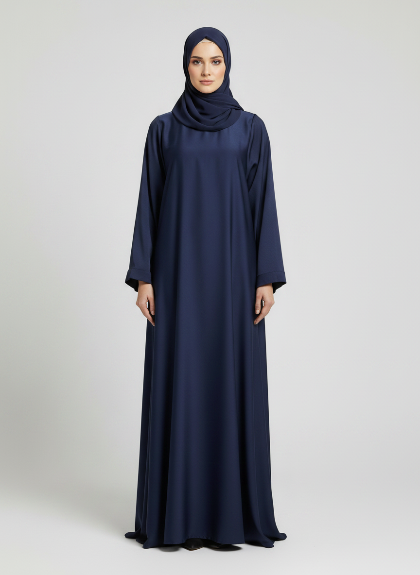 Navy Satin Finish Crepe Abaya