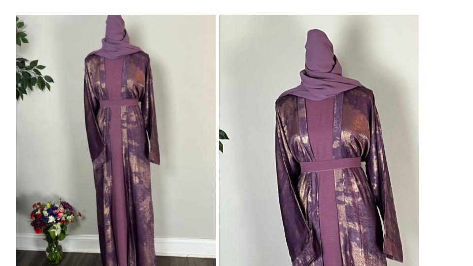 Blue & Purple Metallic Satin Open Abaya