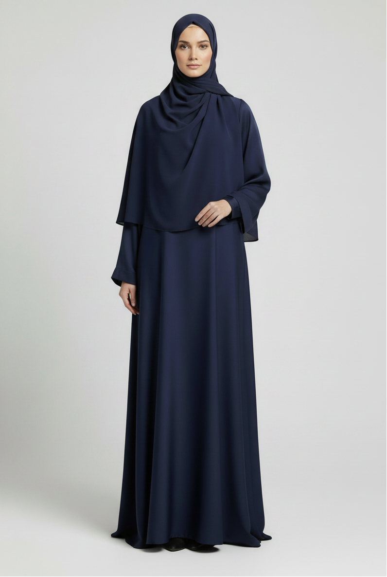 Navy Satin Finish Crepe Abaya