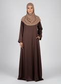 Brown Satin Crepe Abaya Cuffed Sleeve