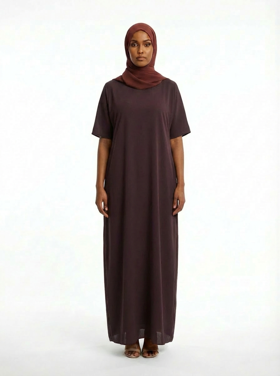 Brown Metallic Satin Open Abaya