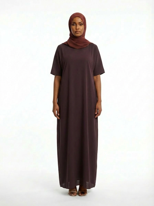 Brown Metallic Satin Open Abaya
