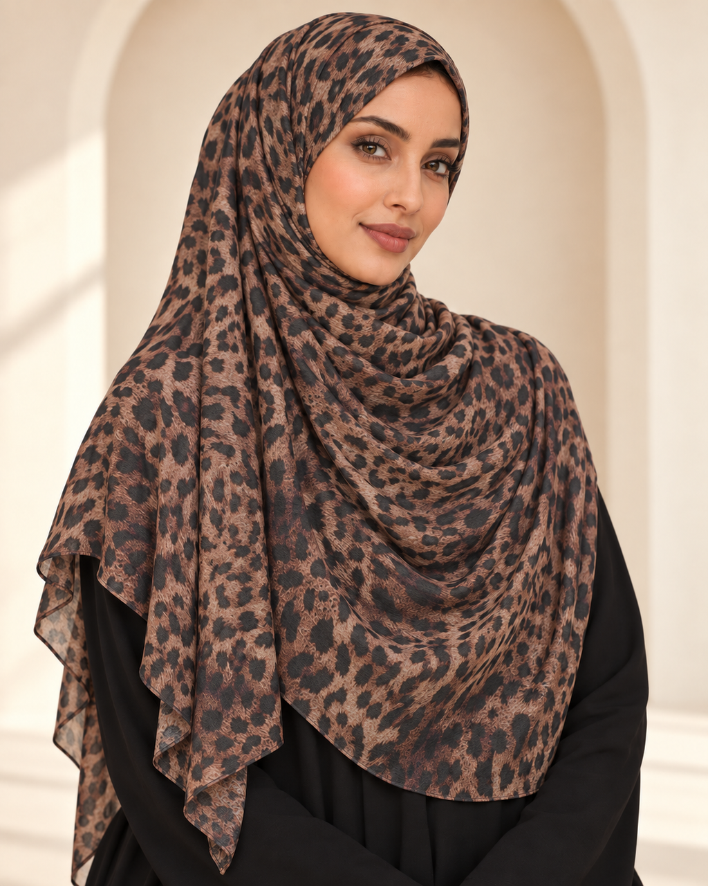 Premium Printed Jersey Hijab JP002 worn by a model