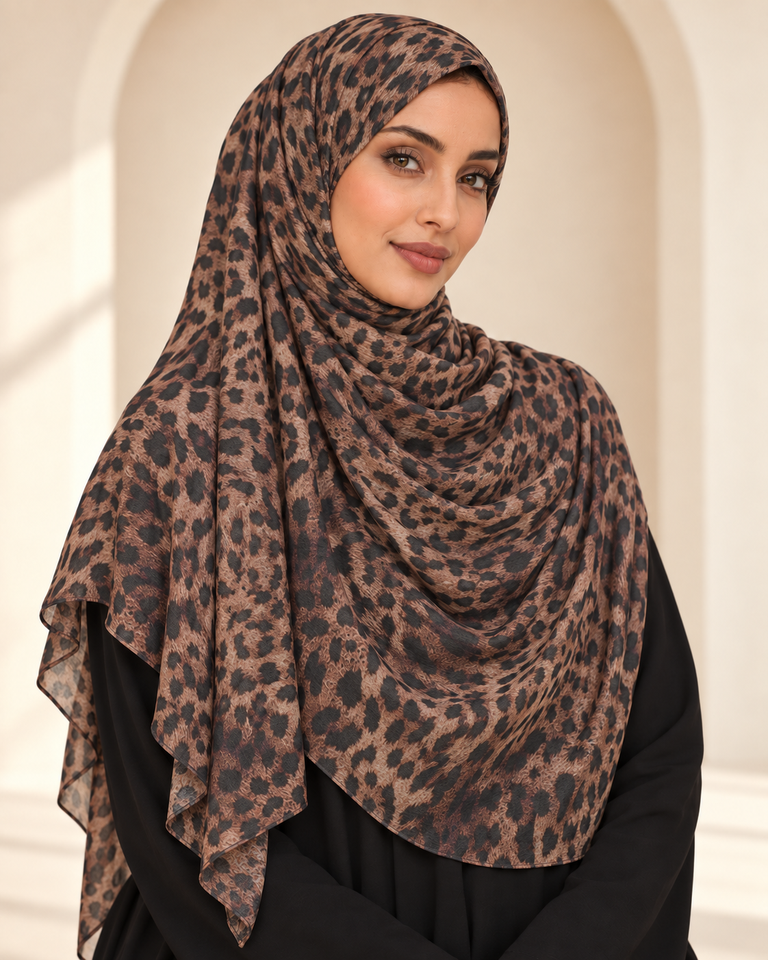 Premium Printed Jersey Hijab JP002 worn by a model