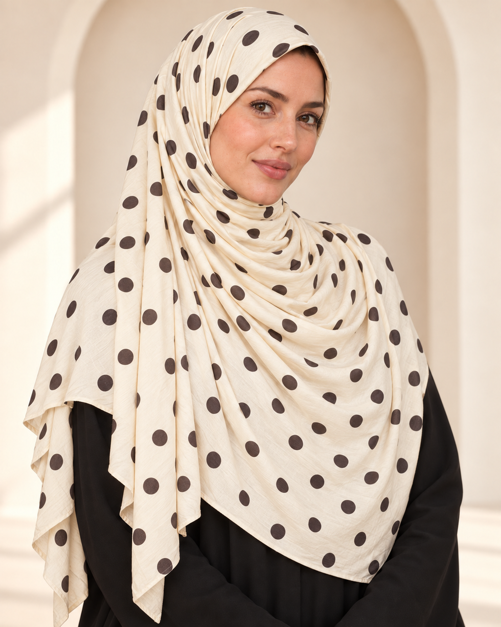Premium Printed Jersey Hijab JP010 worn by a model