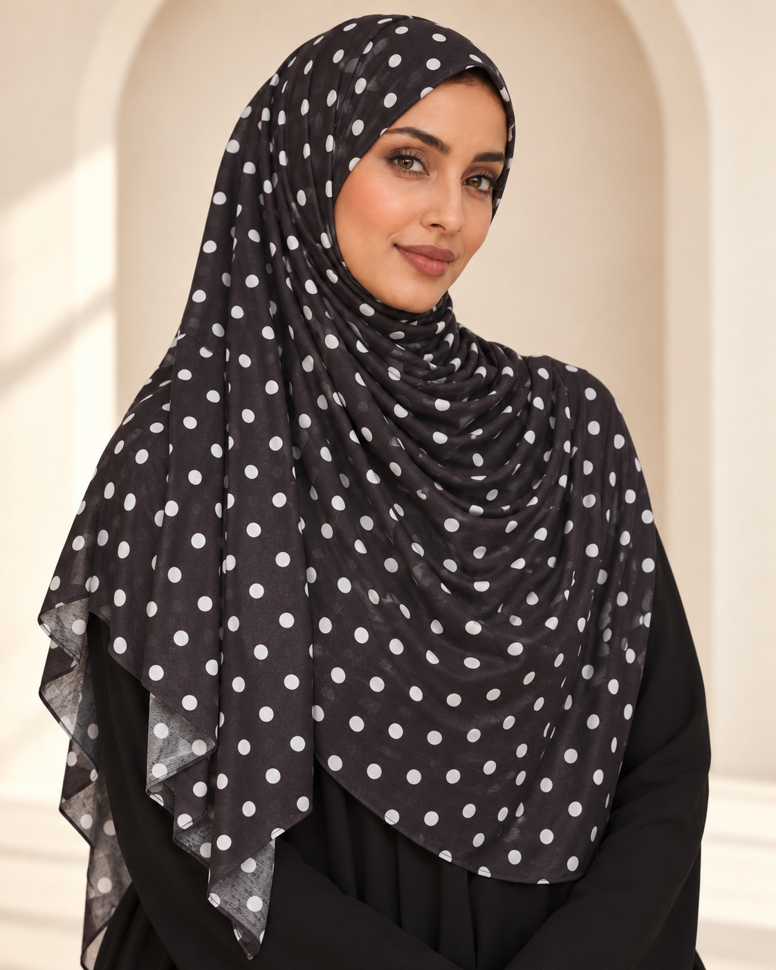 Premium Printed Jersey Hijab JP011 worn by a model
