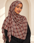 Premium Printed Jersey Hijab JP042 worn by a model