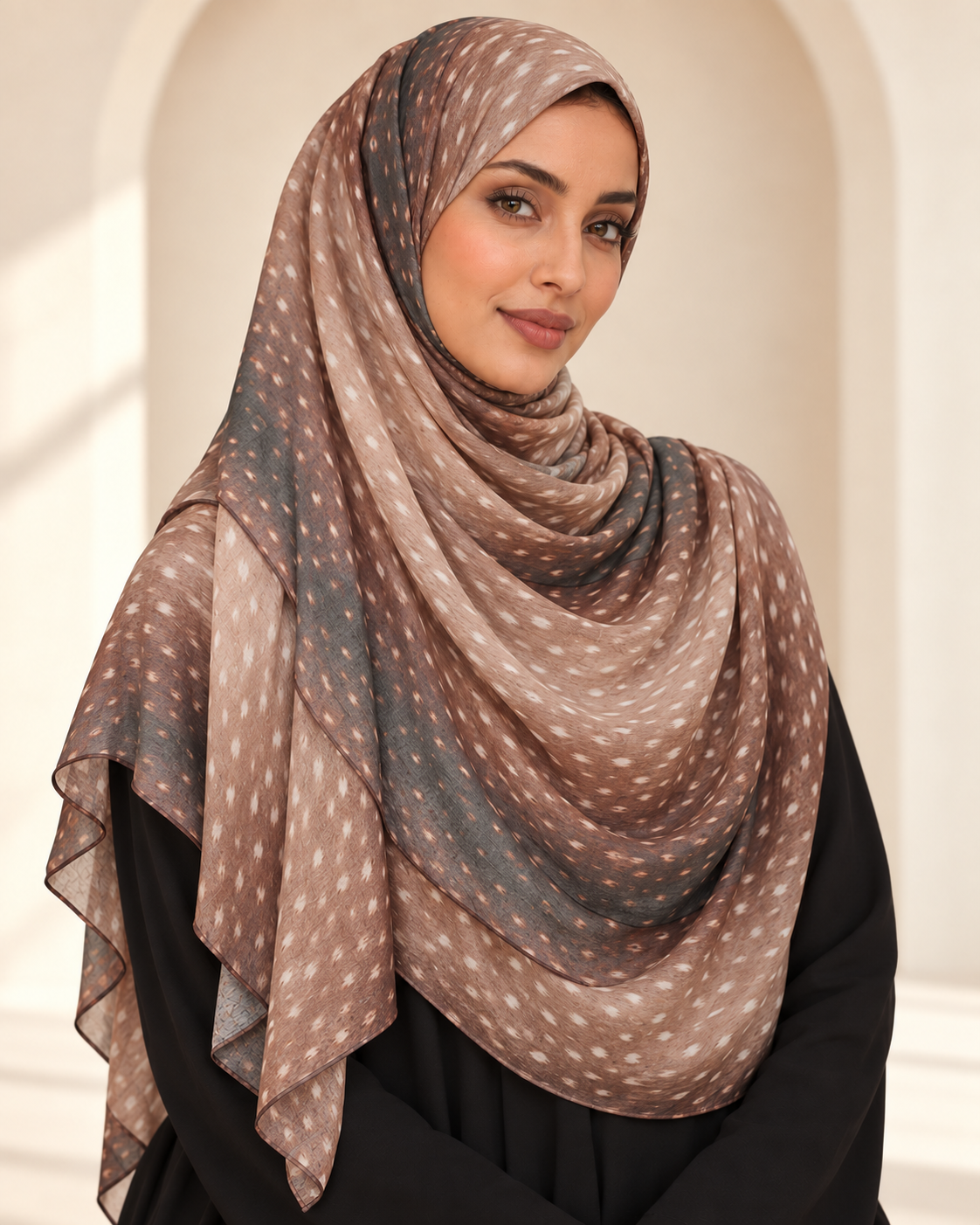 Premium Printed Modal Hijab VI106 worn by a model