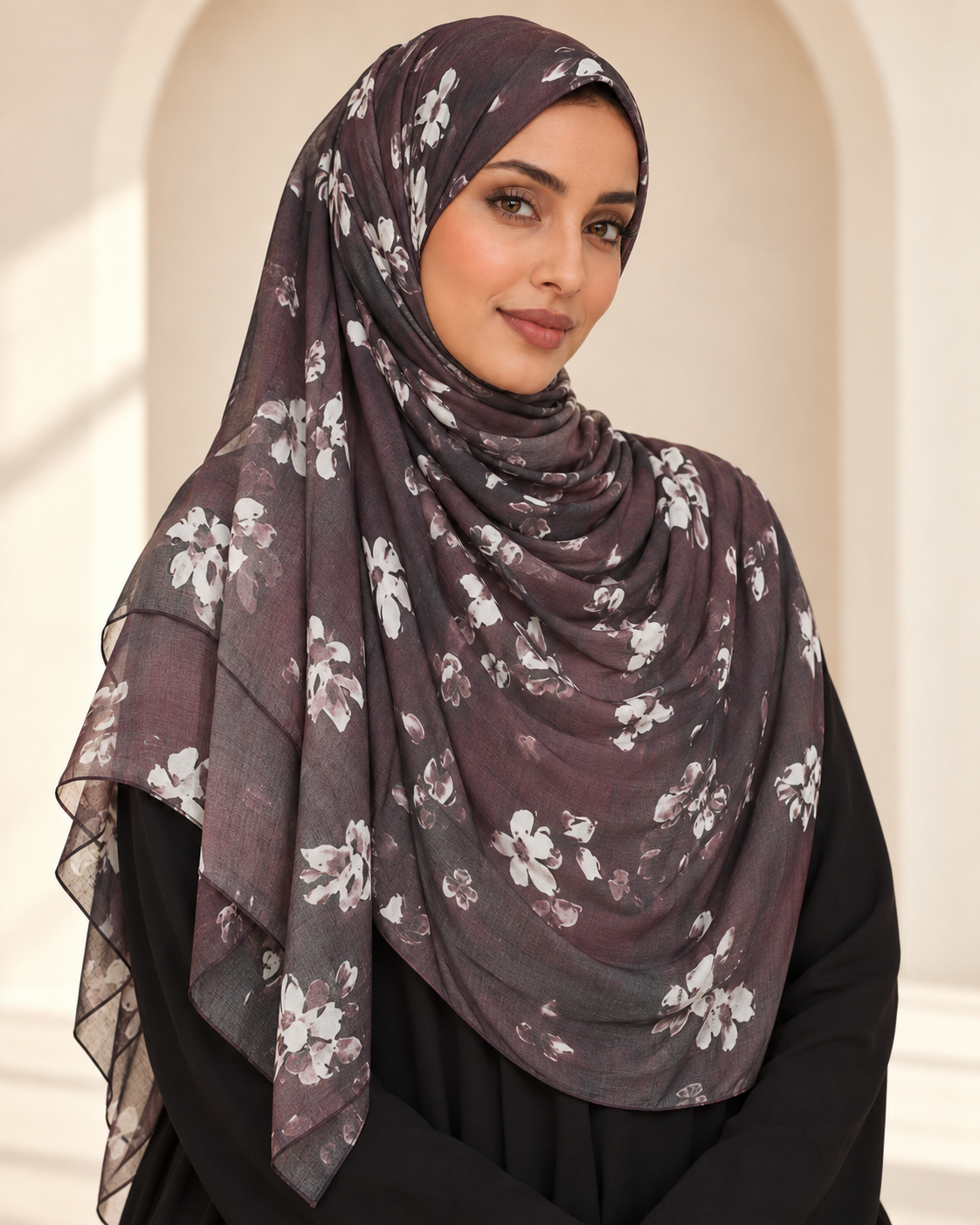 Premium Printed Modal Hijab VI182 worn by a model