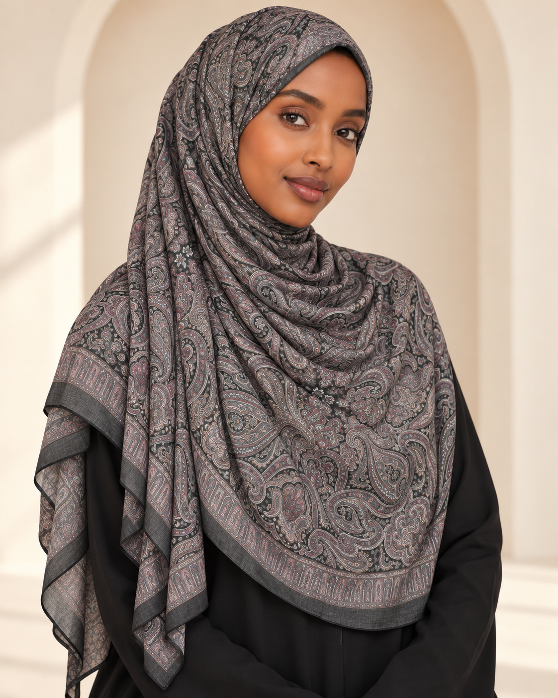 Premium Printed Modal Hijab VI188 worn by a model