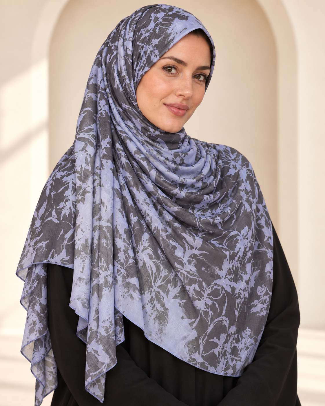 Premium Printed Modal Hijab VI192 worn by a model