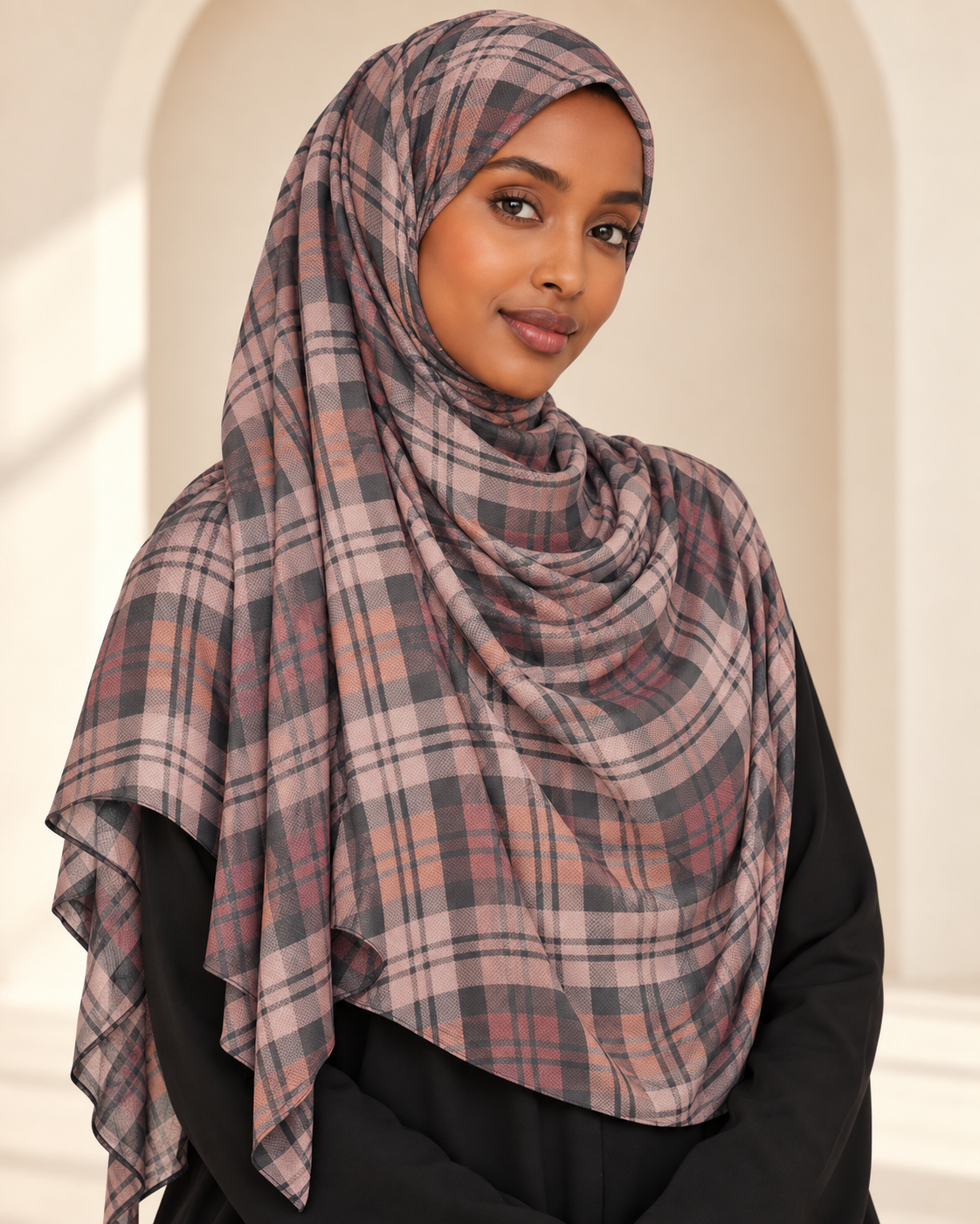 Premium Printed Modal Hijab VI216 worn by a model