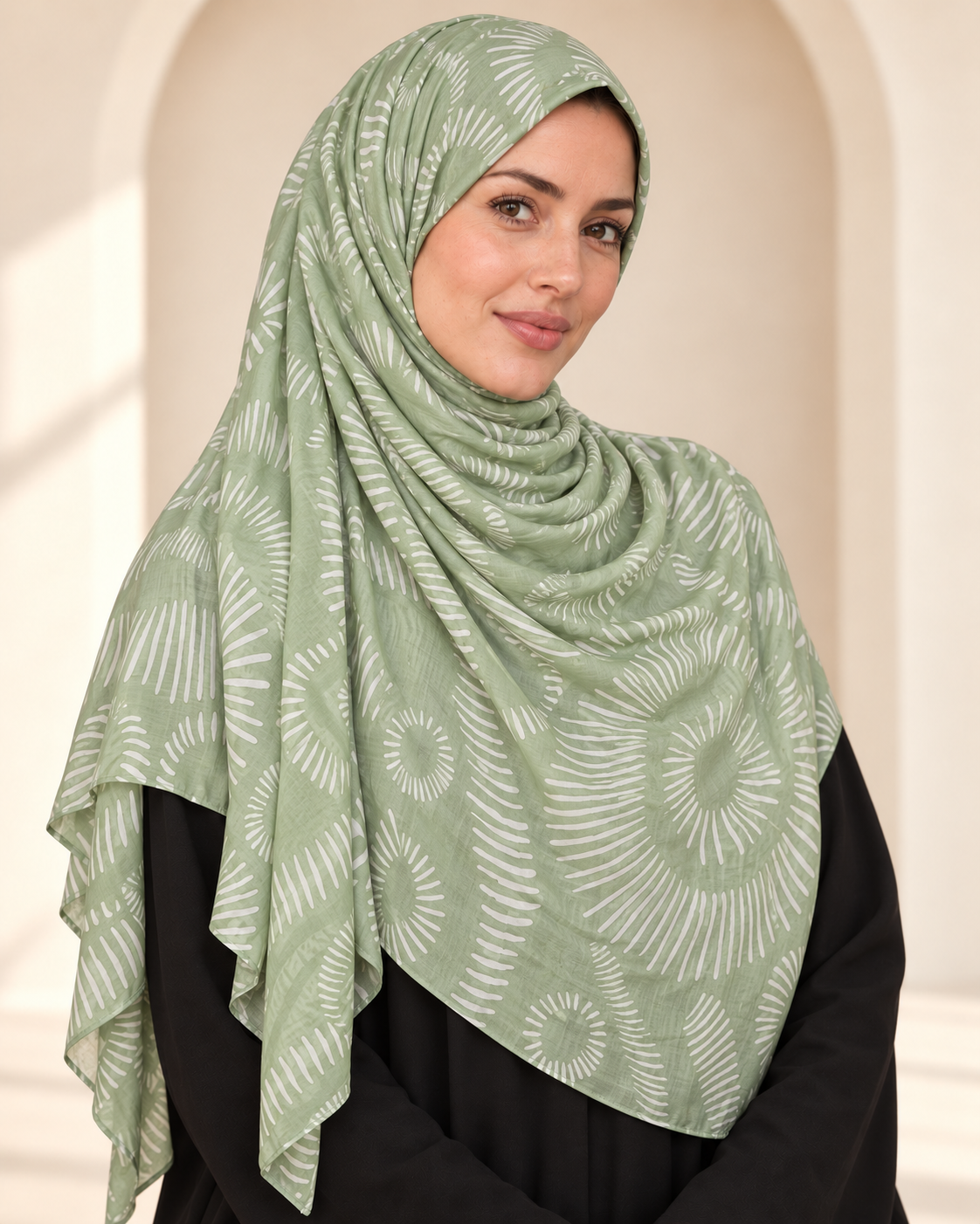 Premium Printed Modal Hijab VI336 worn by a model