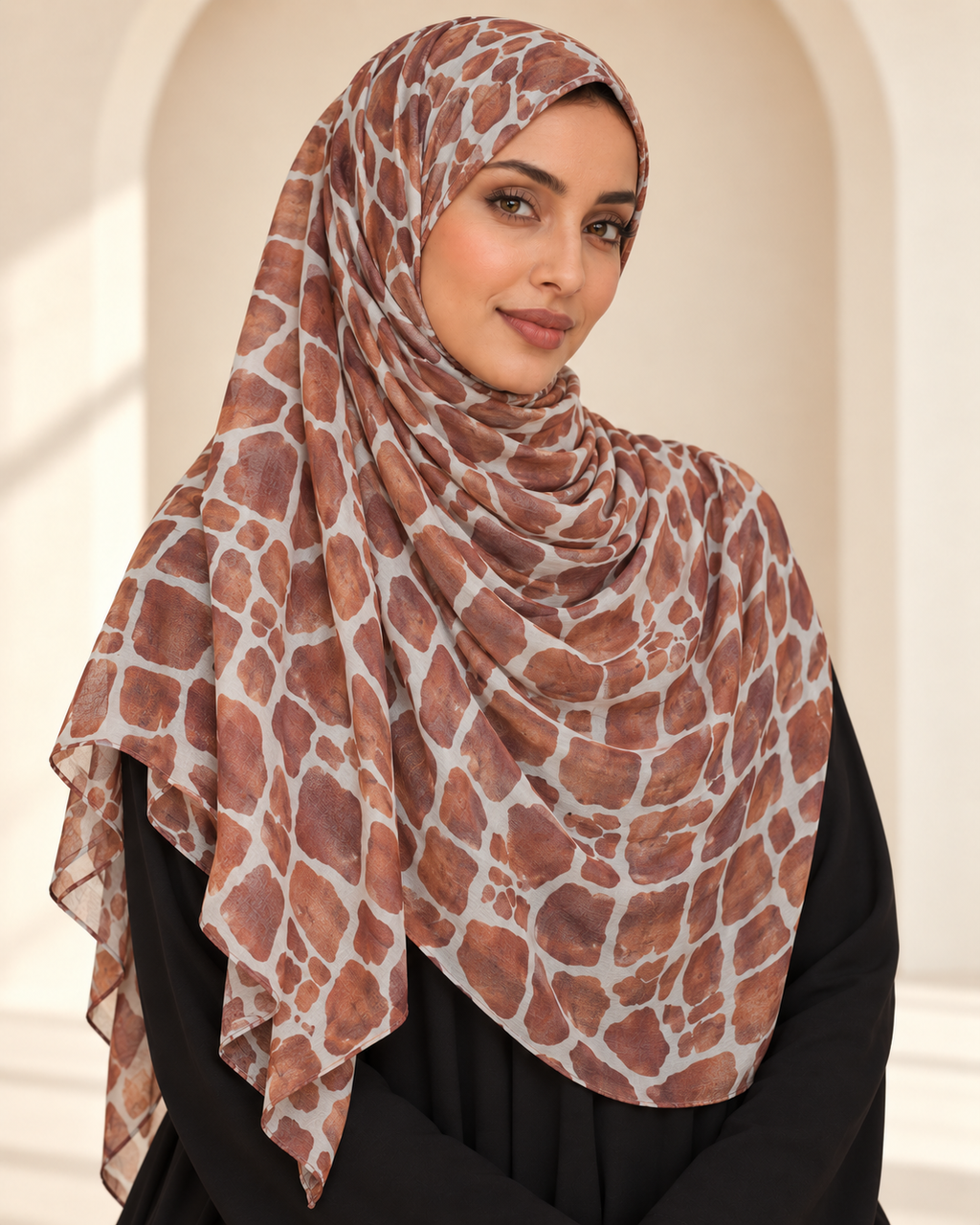 Premium Printed Modal Hijab VI365 worn by a model