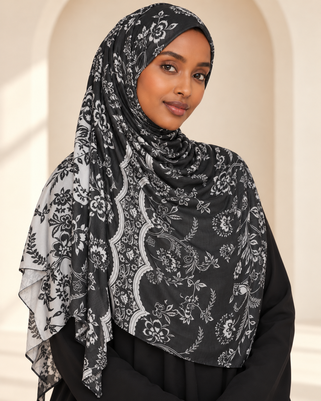 Premium Twill Modal Hijab XV004 worn by a model