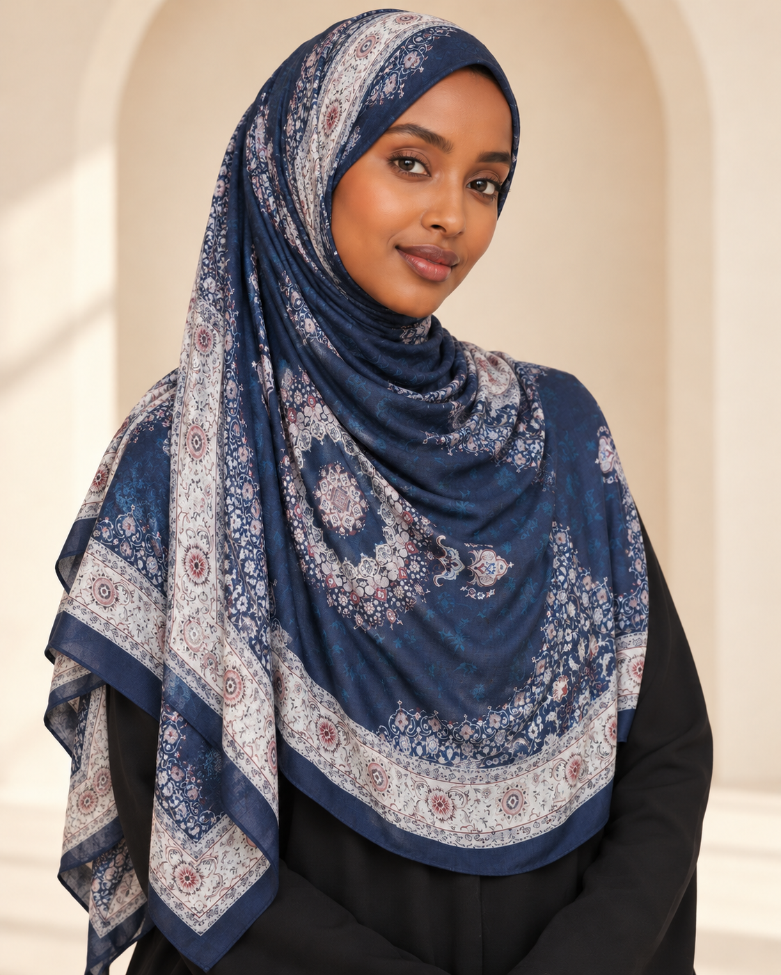 Premium Twill Modal Hijab XV021 worn by a model