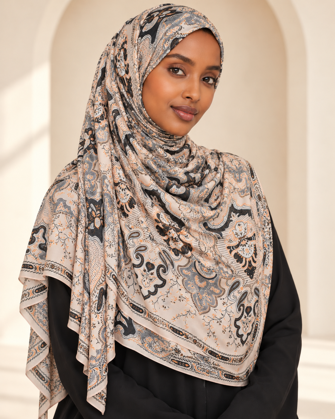 Premium Twill Modal Hijab XV041 worn by a model