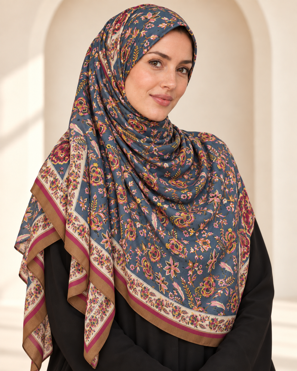 Premium Twill Modal Hijab XV044 worn by a model