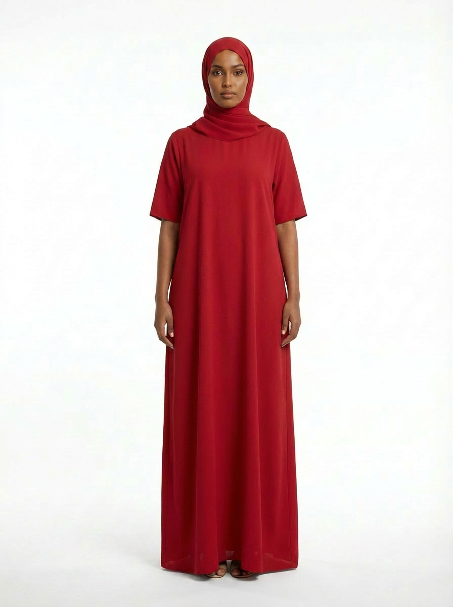 Red & Black Metallic Satin Open Abaya
